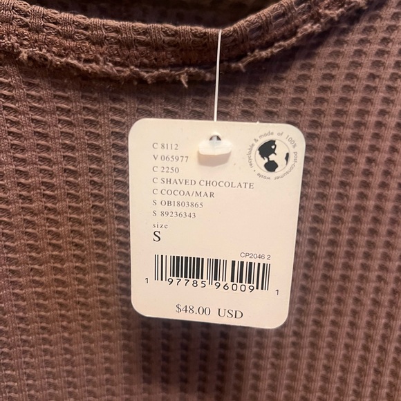 NWT Free People Chocolate Waffle Knit Long Sleeve Tee - Picture 5 of 9